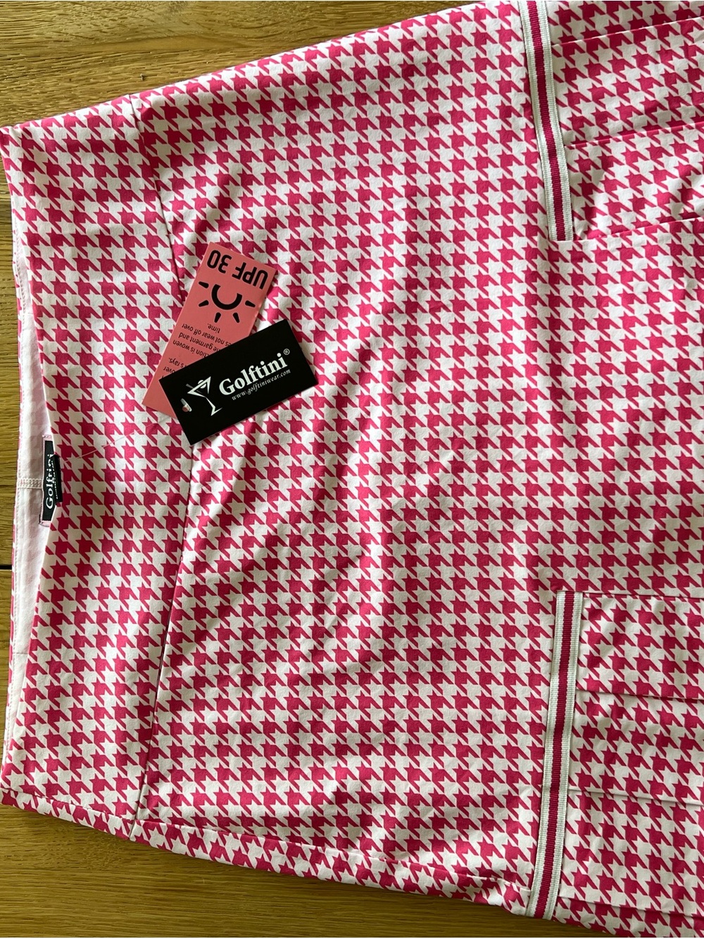 Pink Houndstooth Pleated Mini Skirt w/ Pocket Trim - Golf Skort - Athletic skirt - Picture 2 of 6